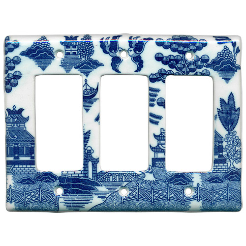 Blue Willow Ware Electric Cover Plate - 3-Switch