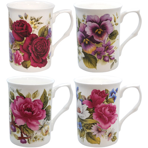 English Summer Floral Mug, Set of 4