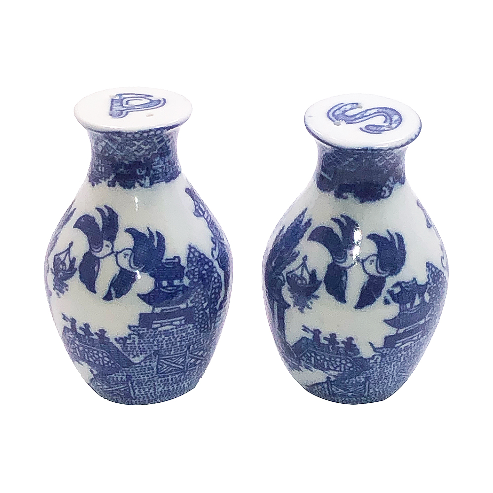 Vase Shaped Blue Willow Salt and Pepper Shakers