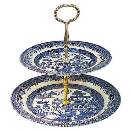 Churchill, Blue Willow Ware 8; & 10; Two-Tier Cake Stand