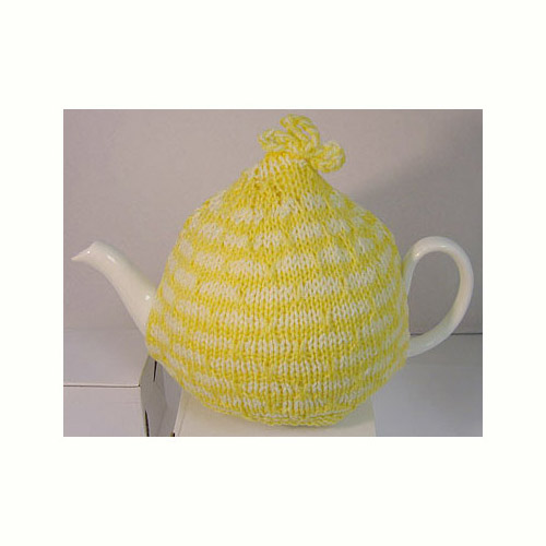 Knitted Tea Cozy, Yellow Stripes