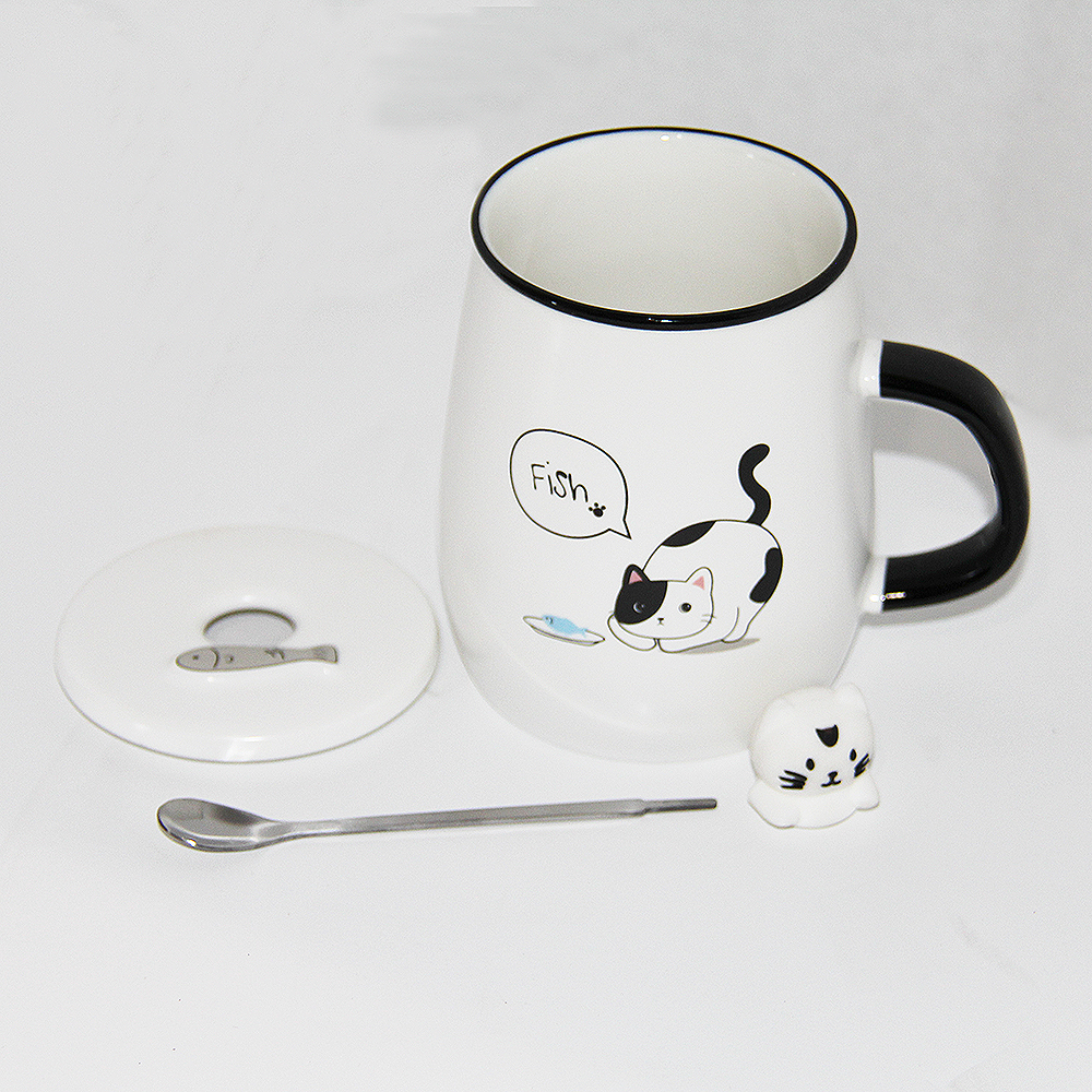 Funny Cat Mug with Cover and Spoon, photo-1