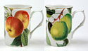 Apple and Pear on Branches - Set of Two Bone China Mugs