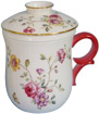 Tea Mug with Cover, Strainer and Saucer, Flower and Butterfly