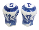 Blue Willow Jar Shape Salt and Pepper Shakers, 2-3/4H