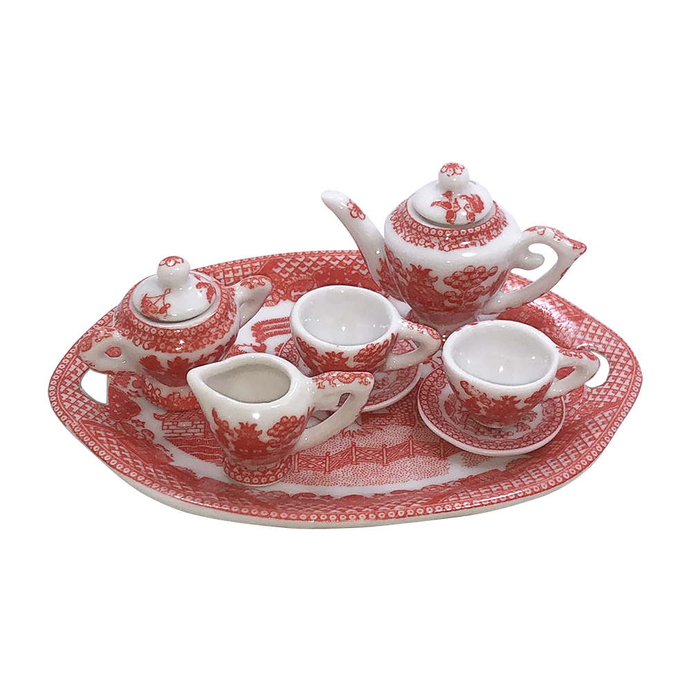 Pink Willow Miniature 10 Piece Collector's Tea Set, 4-3/8L Tray